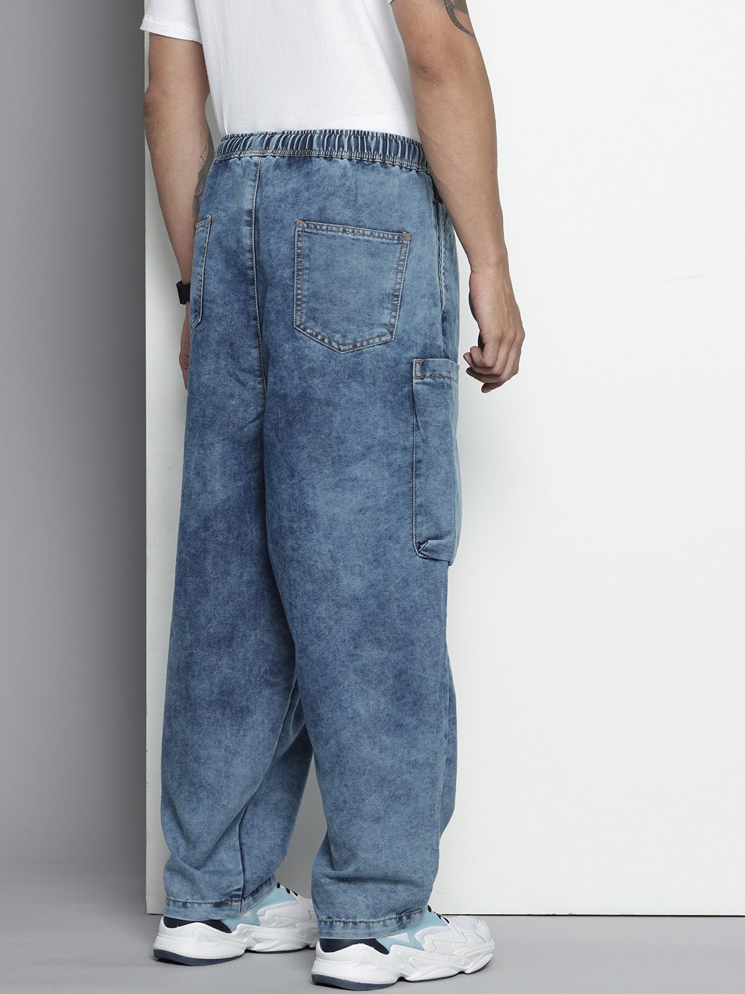 Men's Blue Relaxed Fit Solid Utility Jeans