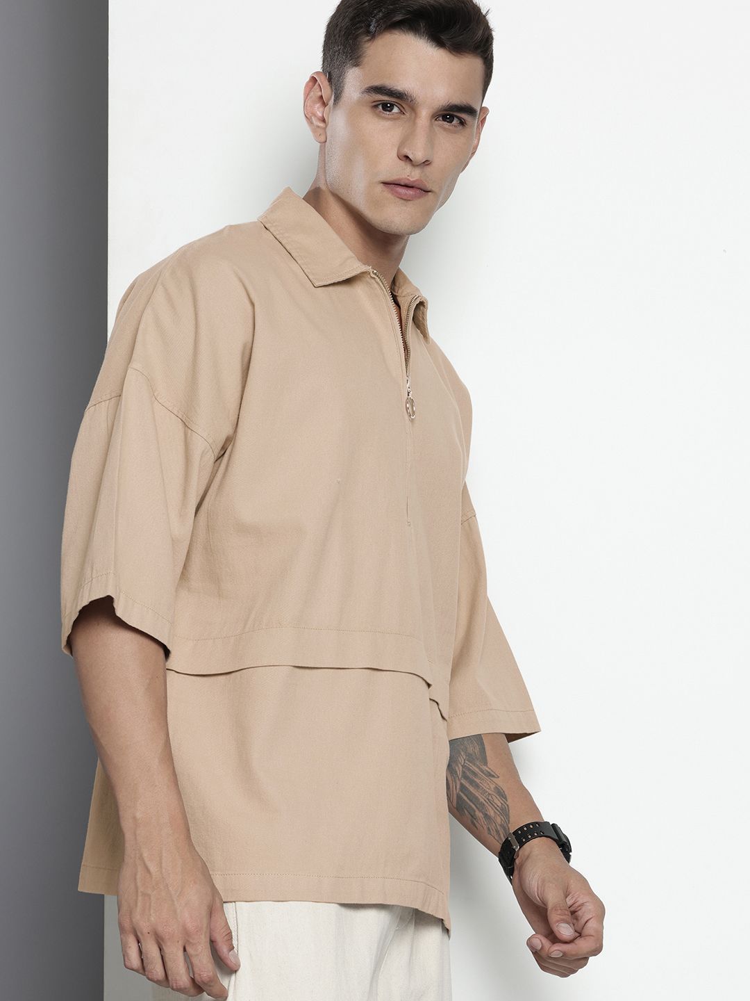 Men's Light Green Oversized Solid Street Wear Shirt