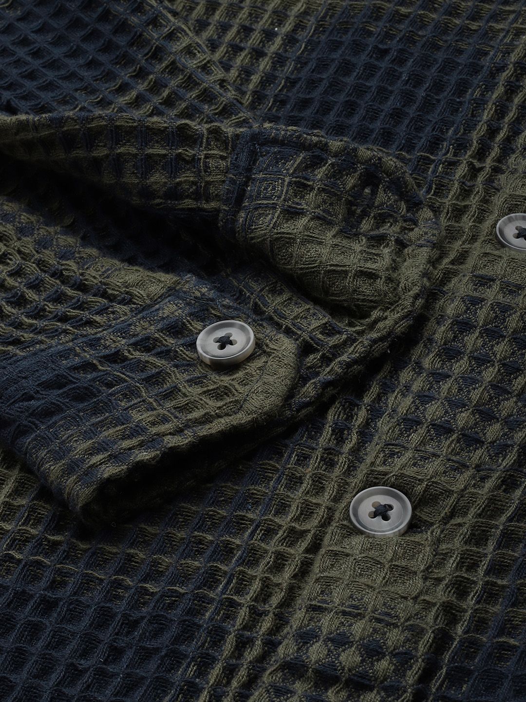 Men's Olive Relaxed Fit Textured Casual Shirt