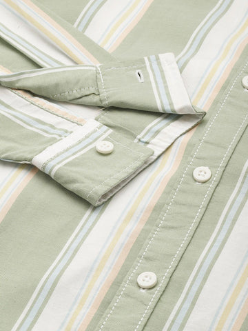 Men's Green Slim Fit Striped Striped Shirt