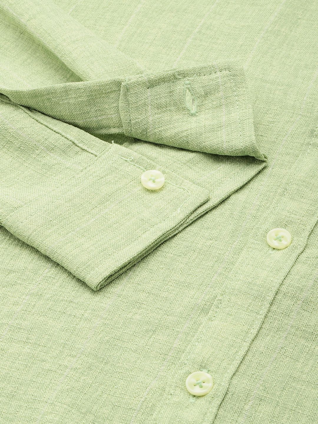 Men's Green Slim Fit Striped Casual Shirt