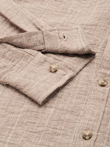 Men's Brown Slim Fit Striped Casual Shirt