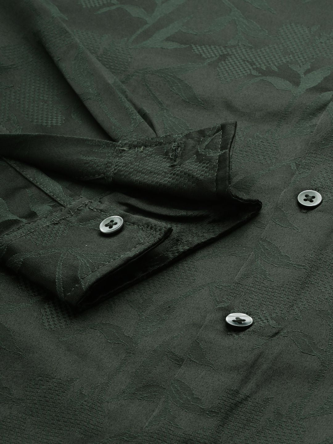 Men's Green Slim Fit Textured Party Wear Shirt