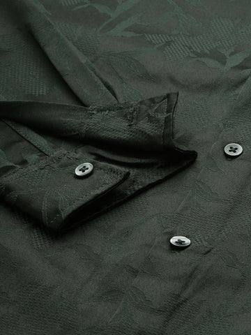 Men's Green Slim Fit Textured Party Wear Shirt