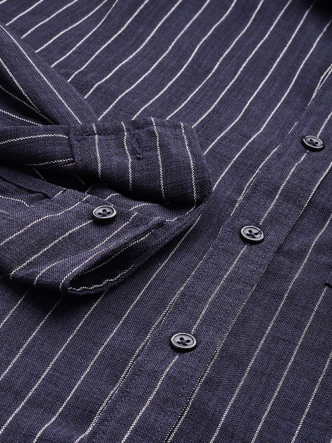 Men's Navy Blue Slim Fit Striped Casual Shirt