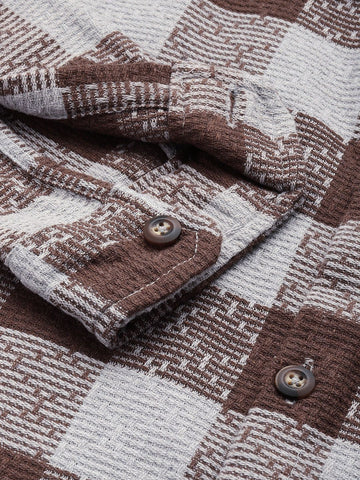 Men's Brown Relaxed Fit Checked Textured Shirt