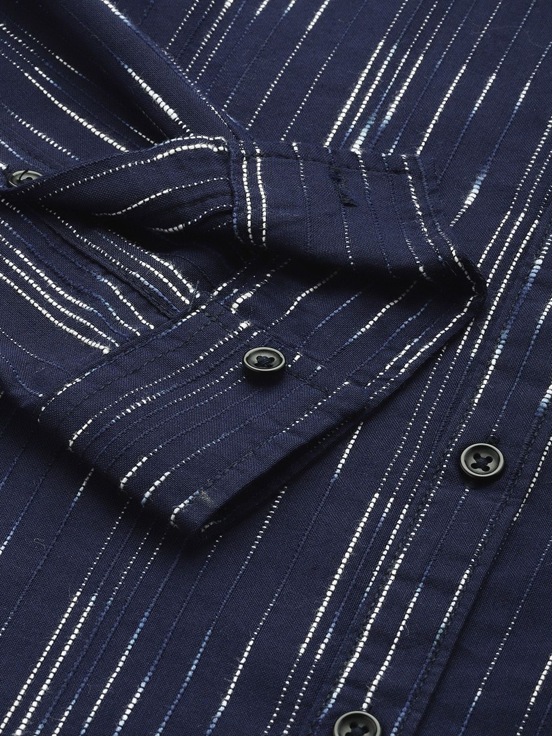 Men's Navy Blue Slim Fit Striped Casual Shirt