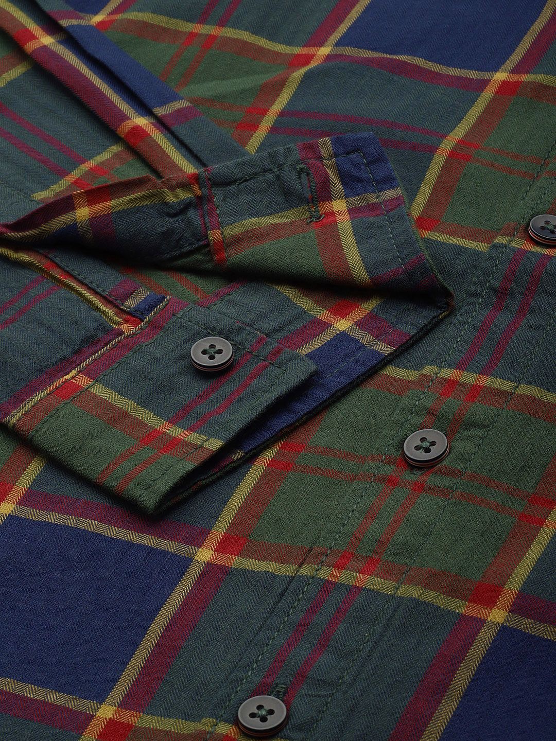 Men's Green Slim Fit Checked Casual Shirt