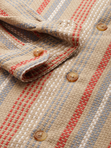 Men's Brown Relaxed Fit Striped Textured Shirt