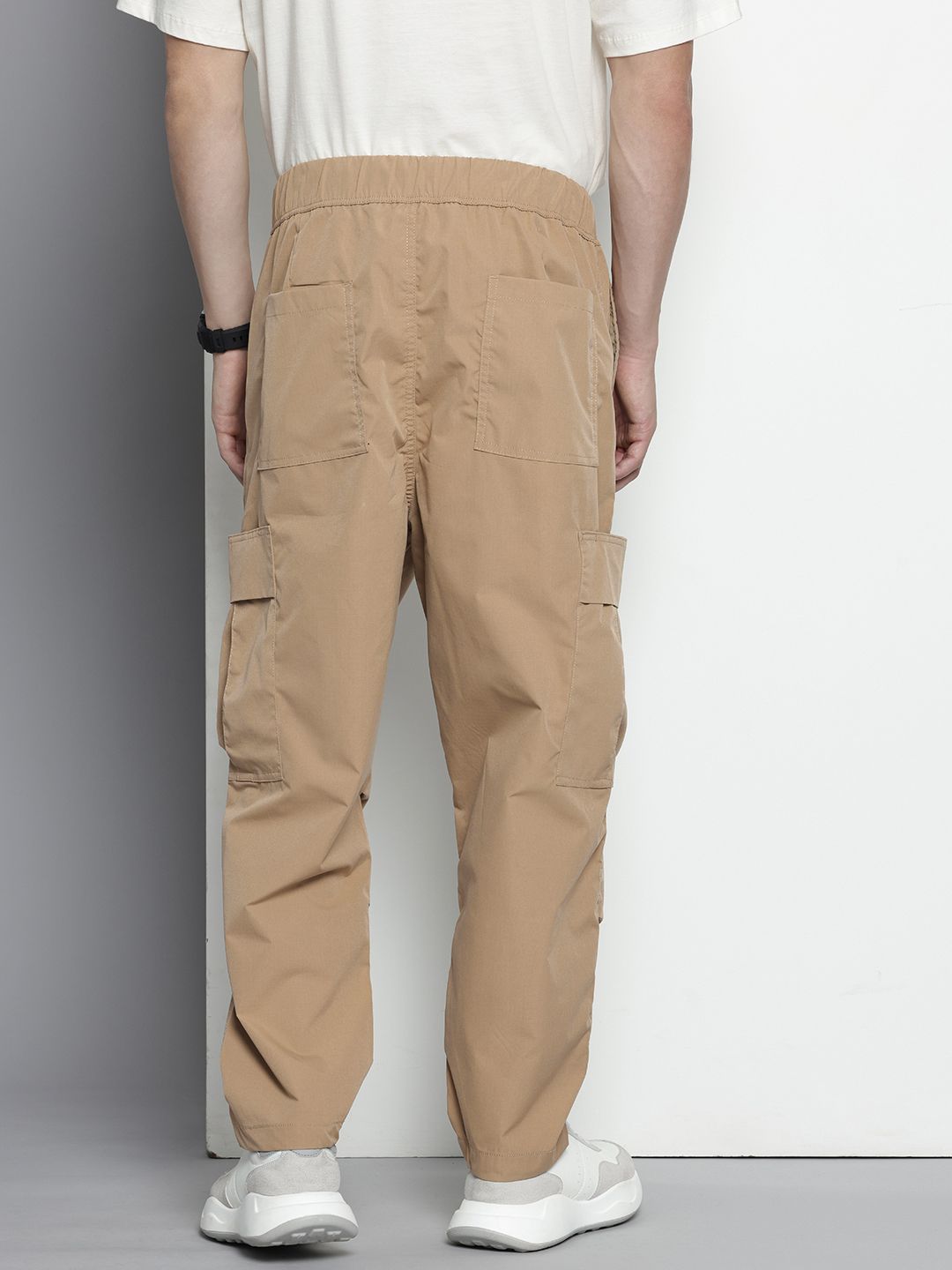 Men's Khaki Loose Fit Textured Utility Cargo