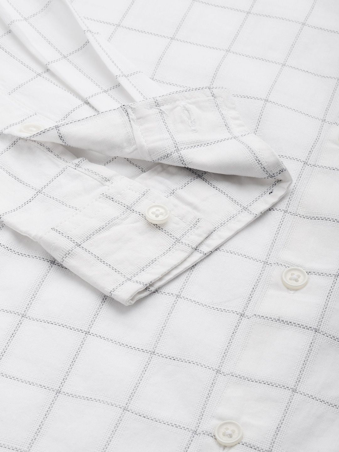 Men's White Slim Fit Checked Casual Shirt
