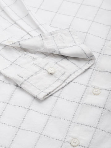 Men's White Slim Fit Checked Casual Shirt