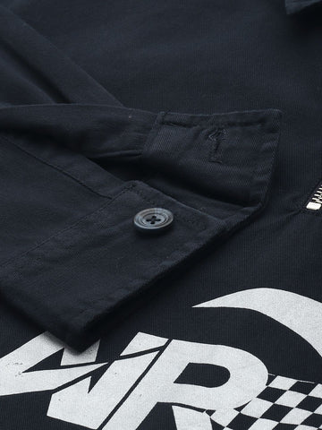 Men's Navy Blue Regular Fit Graphic Printed Street Wear Shirt