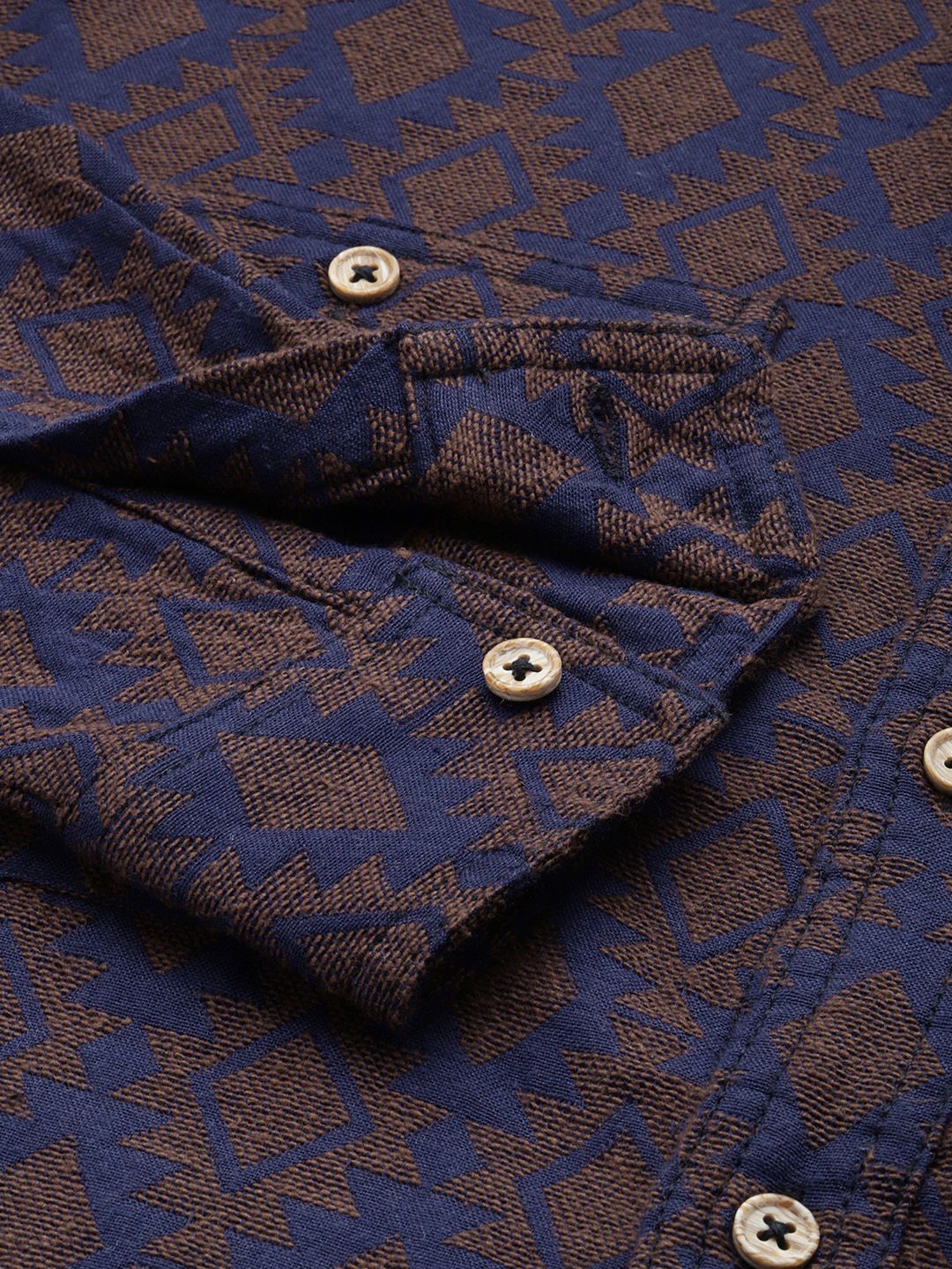 Men's Navy Blue Relaxed Fit Textured Casual Shirt