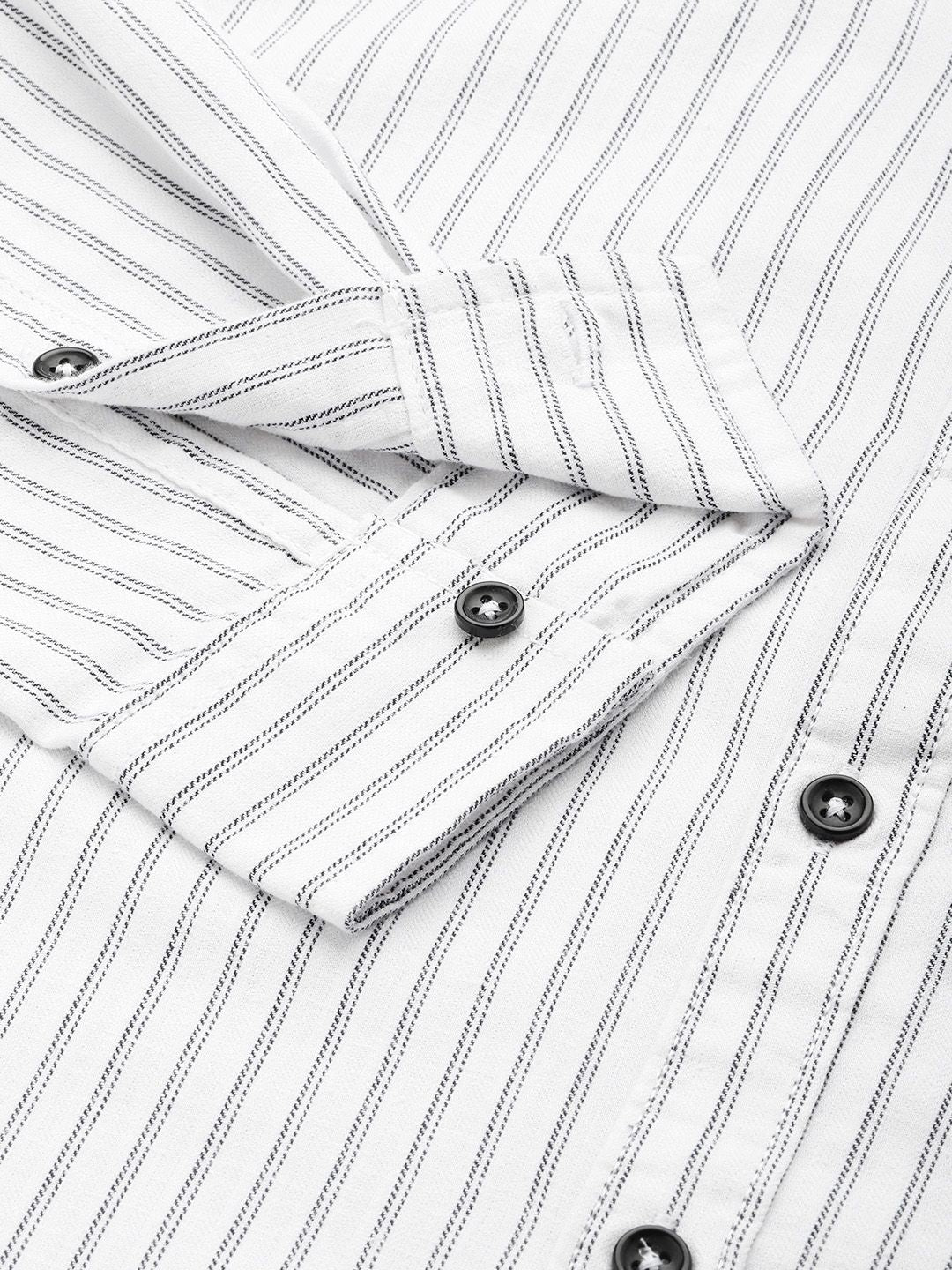 Men's White Slim Fit Striped Casual Shirt