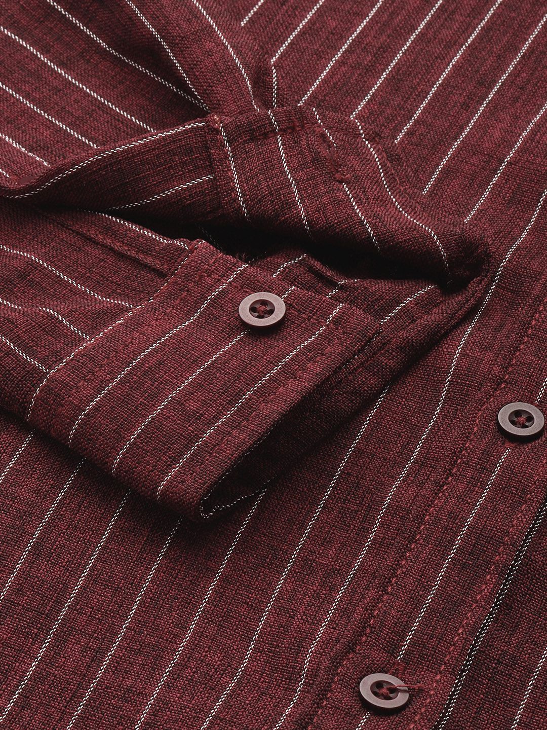 Men's Maroon Slim Fit Striped Casual Shirt