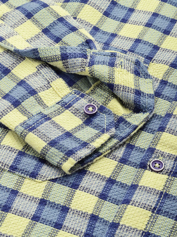 Men's Orange Relaxed Fit Checked Casual Shirt