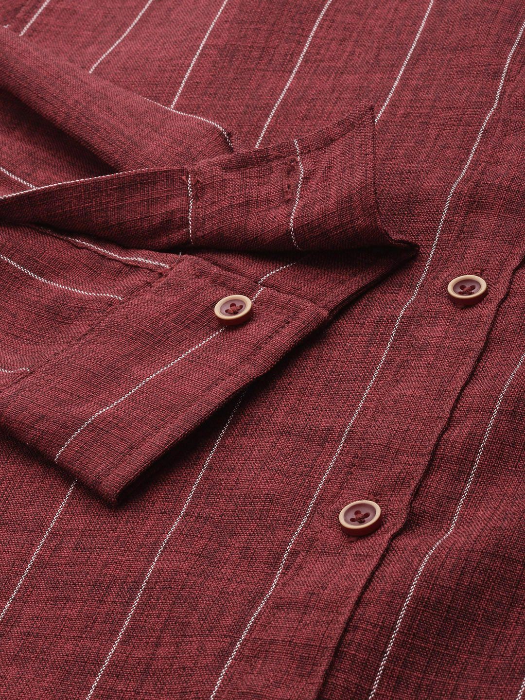 Men's Maroon Slim Fit Striped Casual Shirt