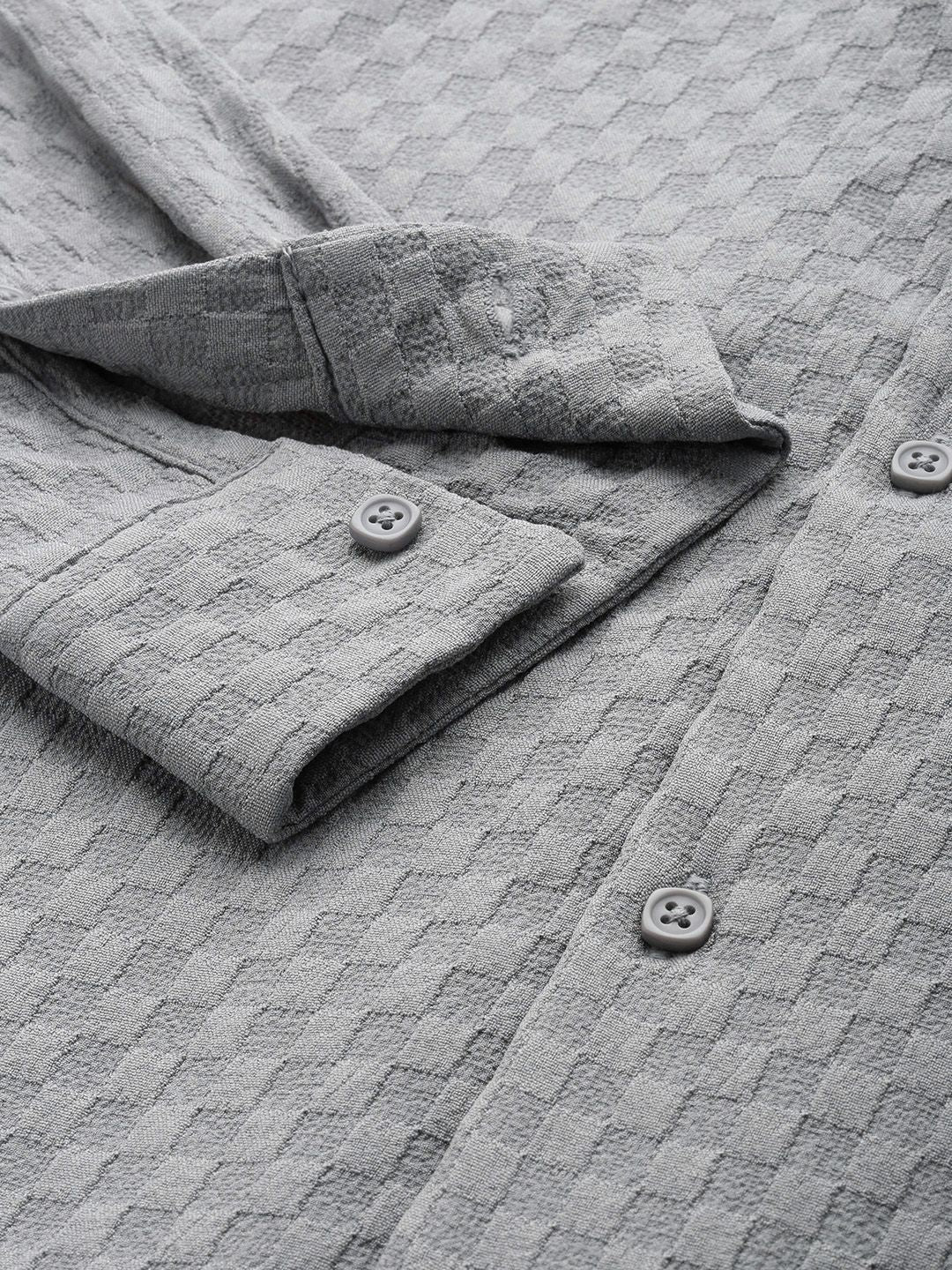 Men's Grey Relaxed Fit Solid Textured Shirt