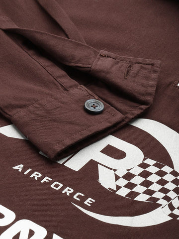 Men's Maroon Regular Fit Graphic Printed Street Wear Shirt