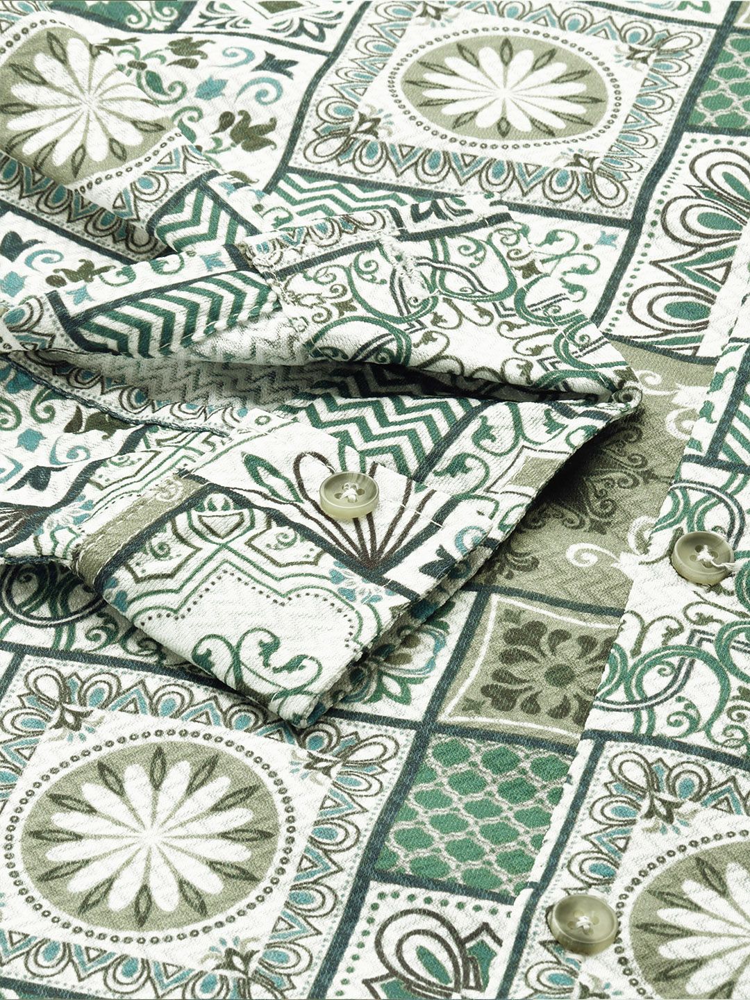 Men's Green Regular Fit Indie Print Textured Shirt