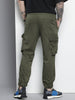 Men's Olive Relaxed Fit Textured Cargo Joggers