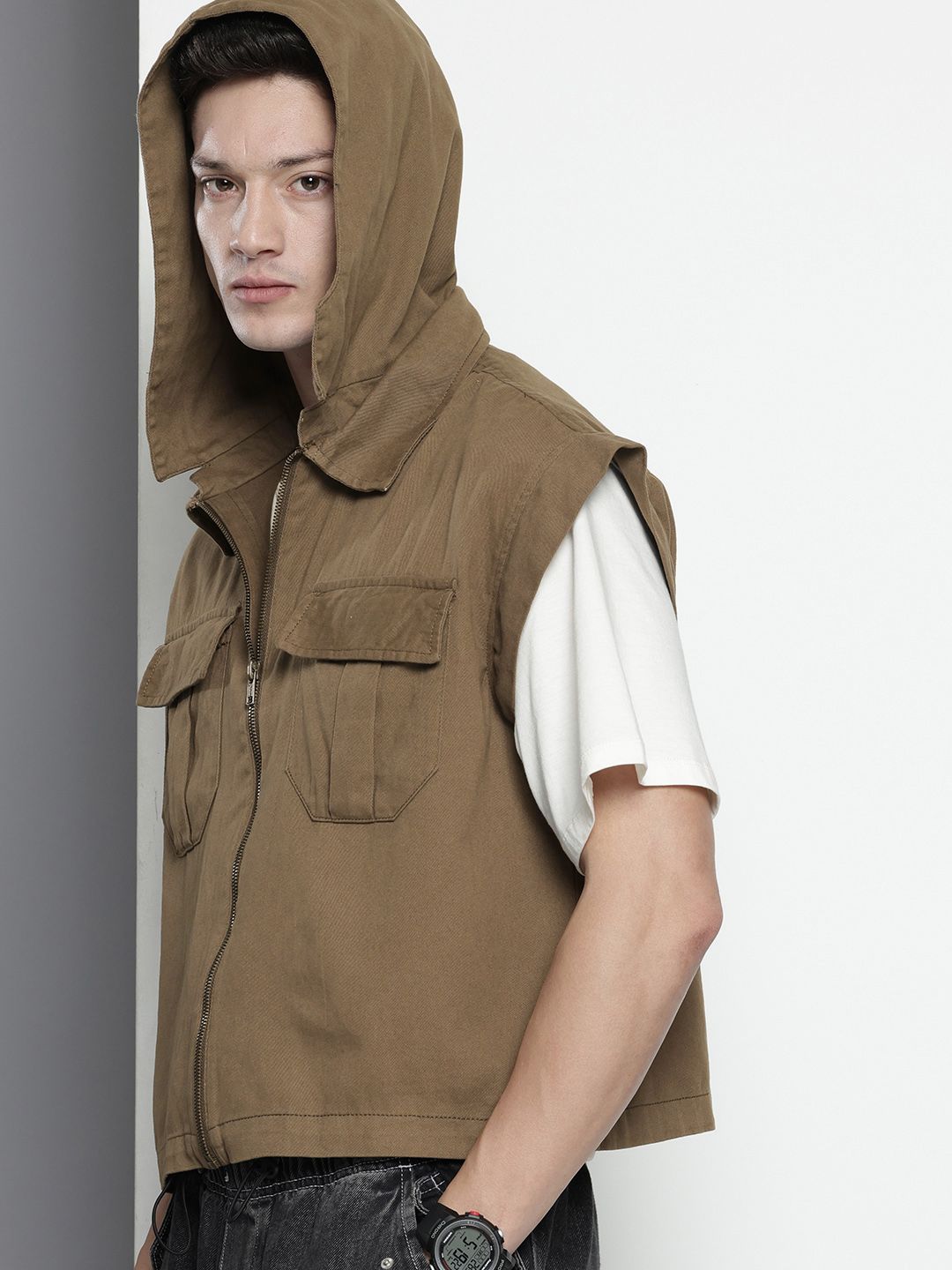 Men's Olive Oversized Solid Street Wear Shirt
