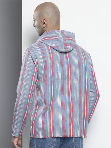 Men's Blue Relaxed Fit Striped Bohemian Shirt