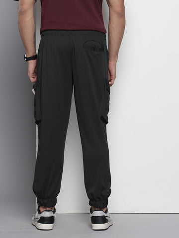 Men's Black Relaxed Fit Textured Cargo Joggers