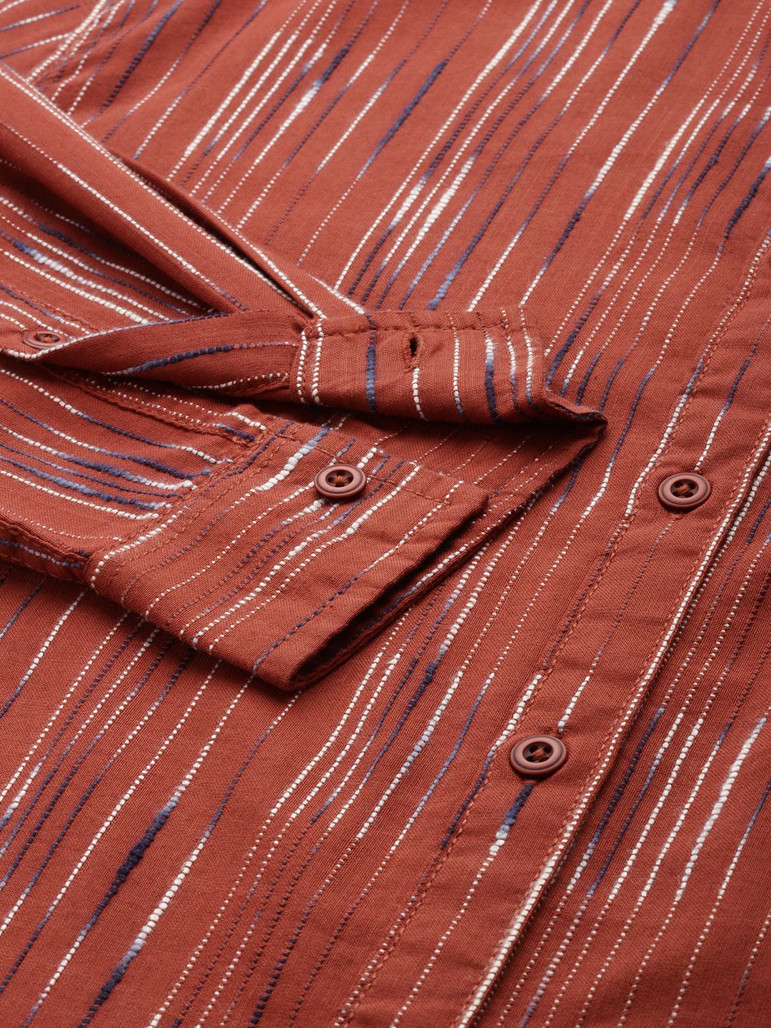 Men's Rust Slim Fit Striped Casual Shirt