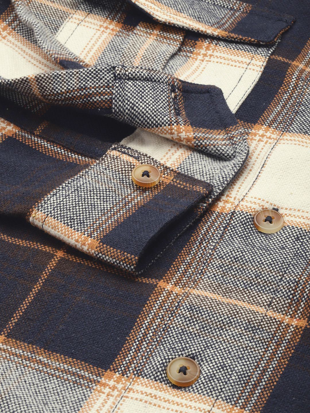 Men's Navy Blue Regular Fit Checked Casual Shirt