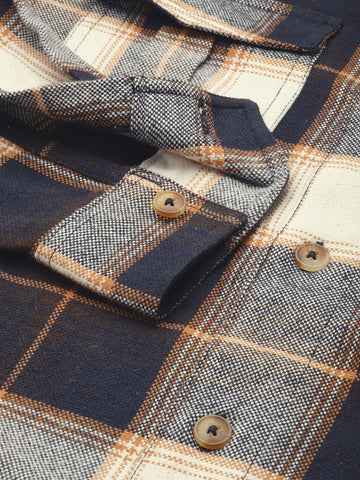 Men's Navy Blue Regular Fit Checked Casual Shirt