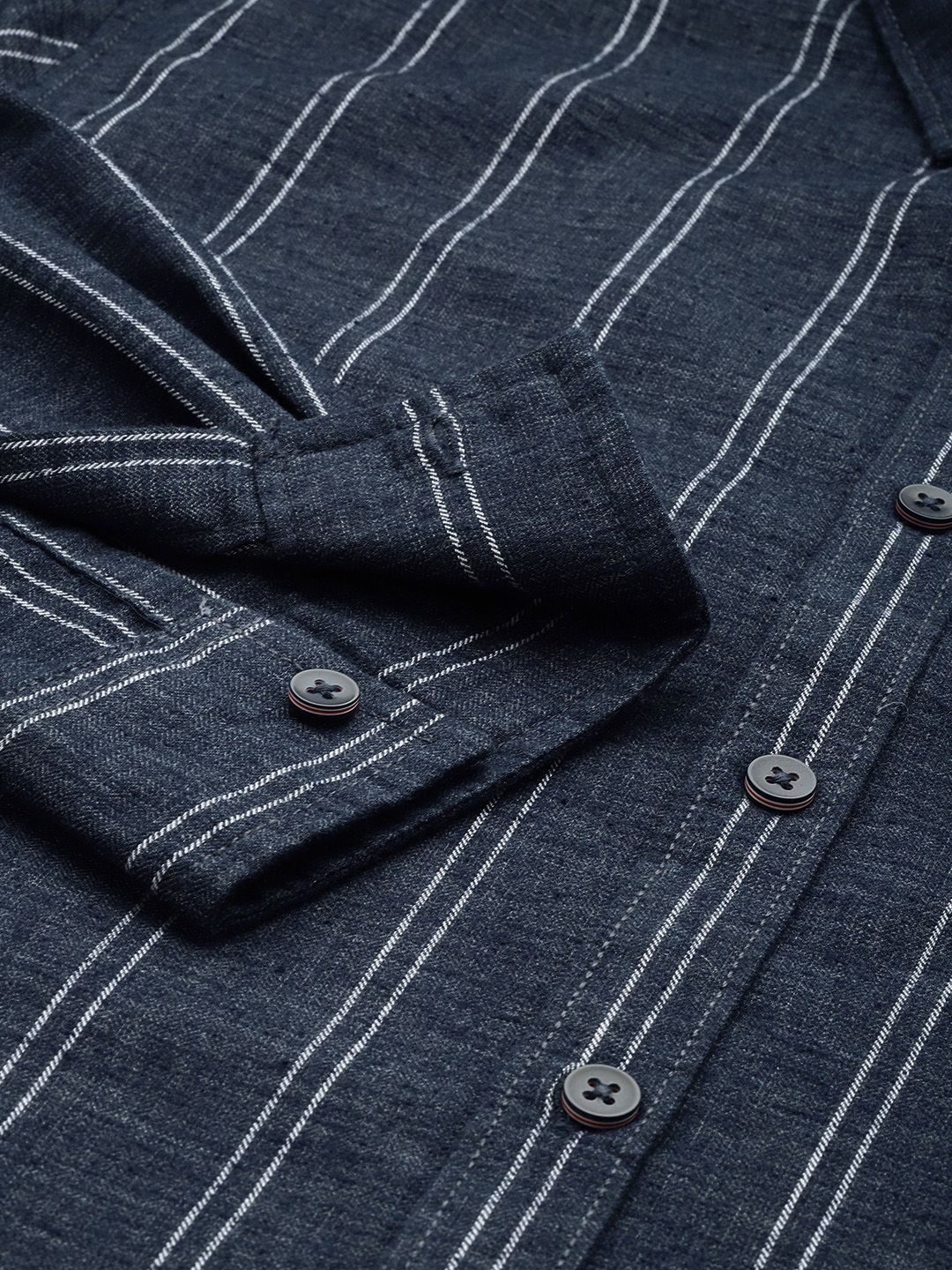 Men's Navy Blue Slim Fit Striped Casual Shirt