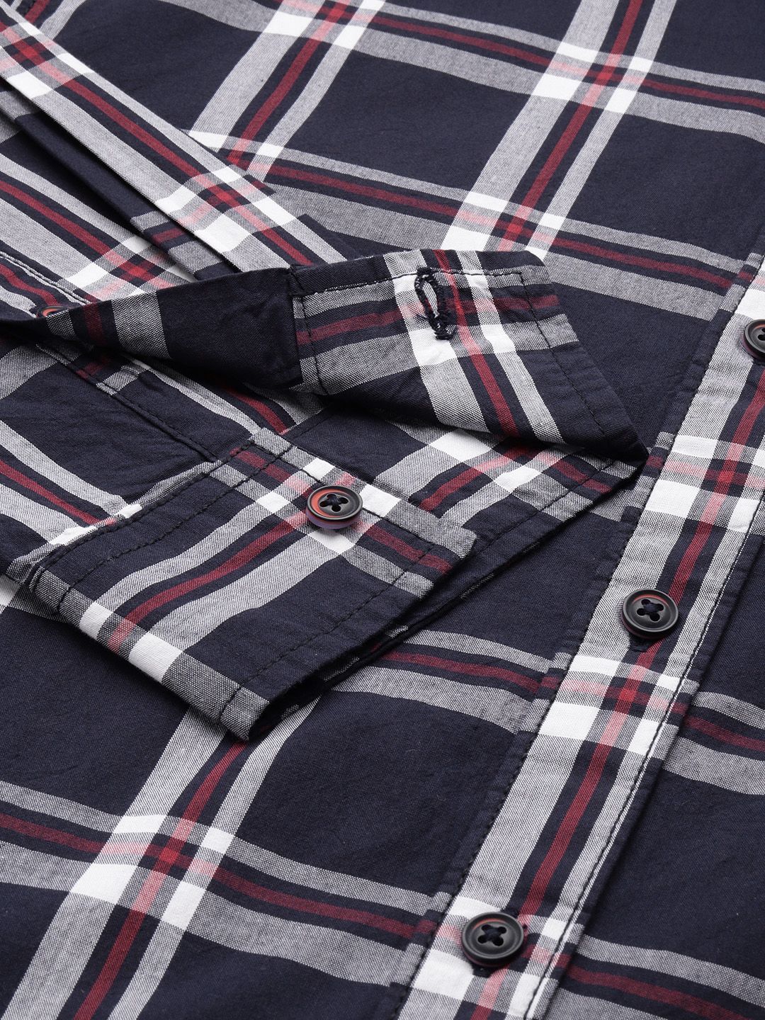 Men's Navy Blue Slim Fit Checked Casual Shirt