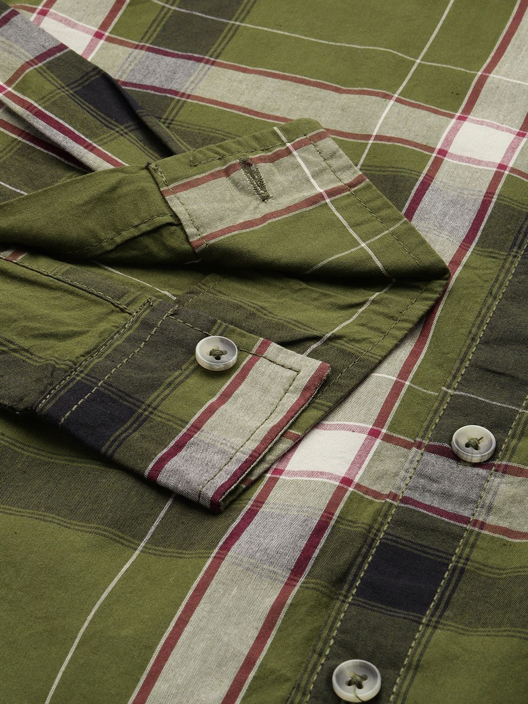 Men's Green Slim Fit Checked Casual Shirt