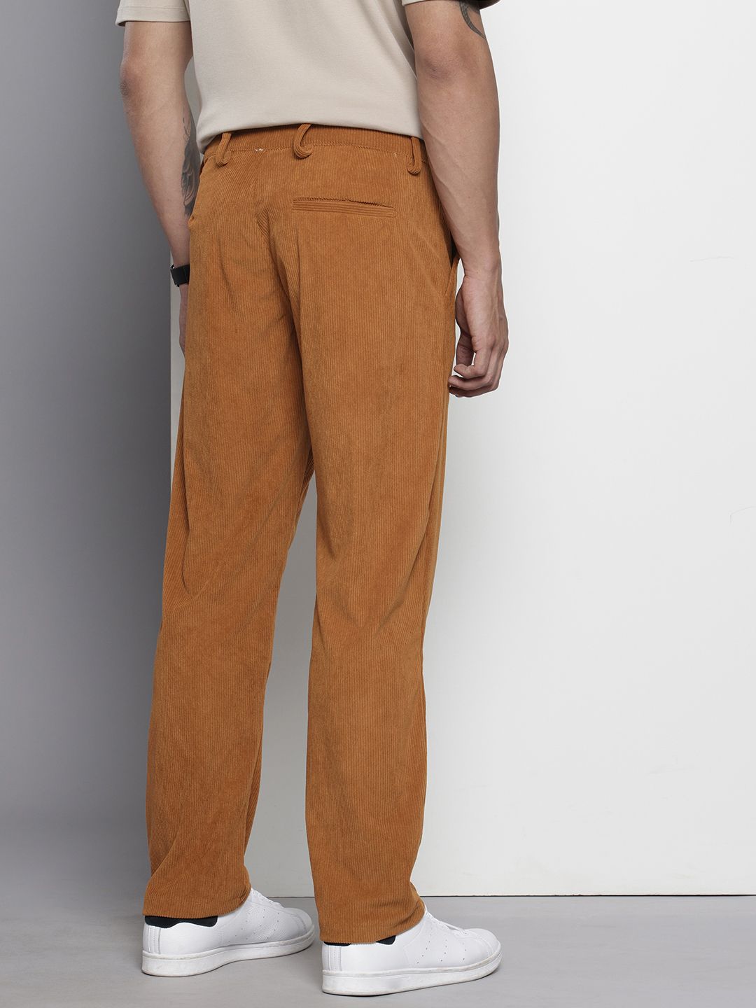 Men's Tan Regular Fit Textured Casual Trouser