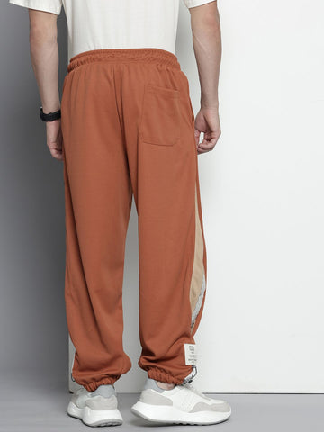 Men's Brown Relaxed Fit Textured Baggy Joggers