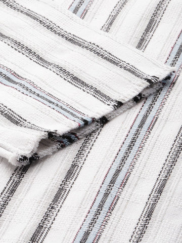 Men's Grey Relaxed Fit Striped Bohemian Shirt