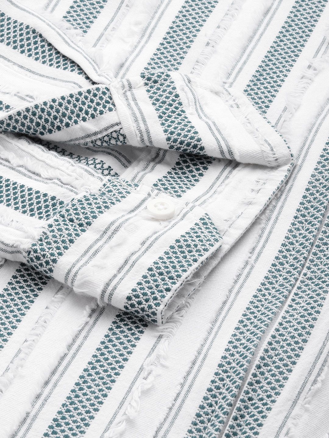 Men's Green Relaxed Fit Striped Resort Wear Shirt