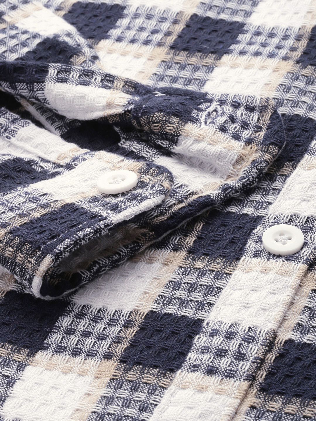 Men's Navy Blue Relaxed Fit Checked Resort Wear Shirt