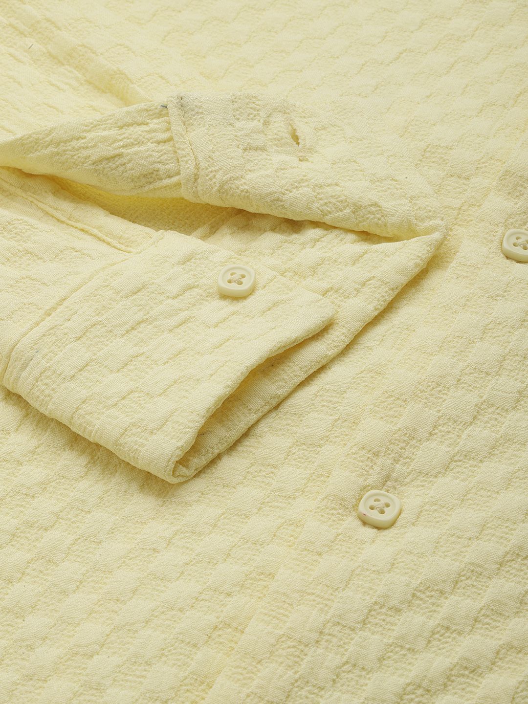 Men's Yellow Relaxed Fit Solid Textured Shirt