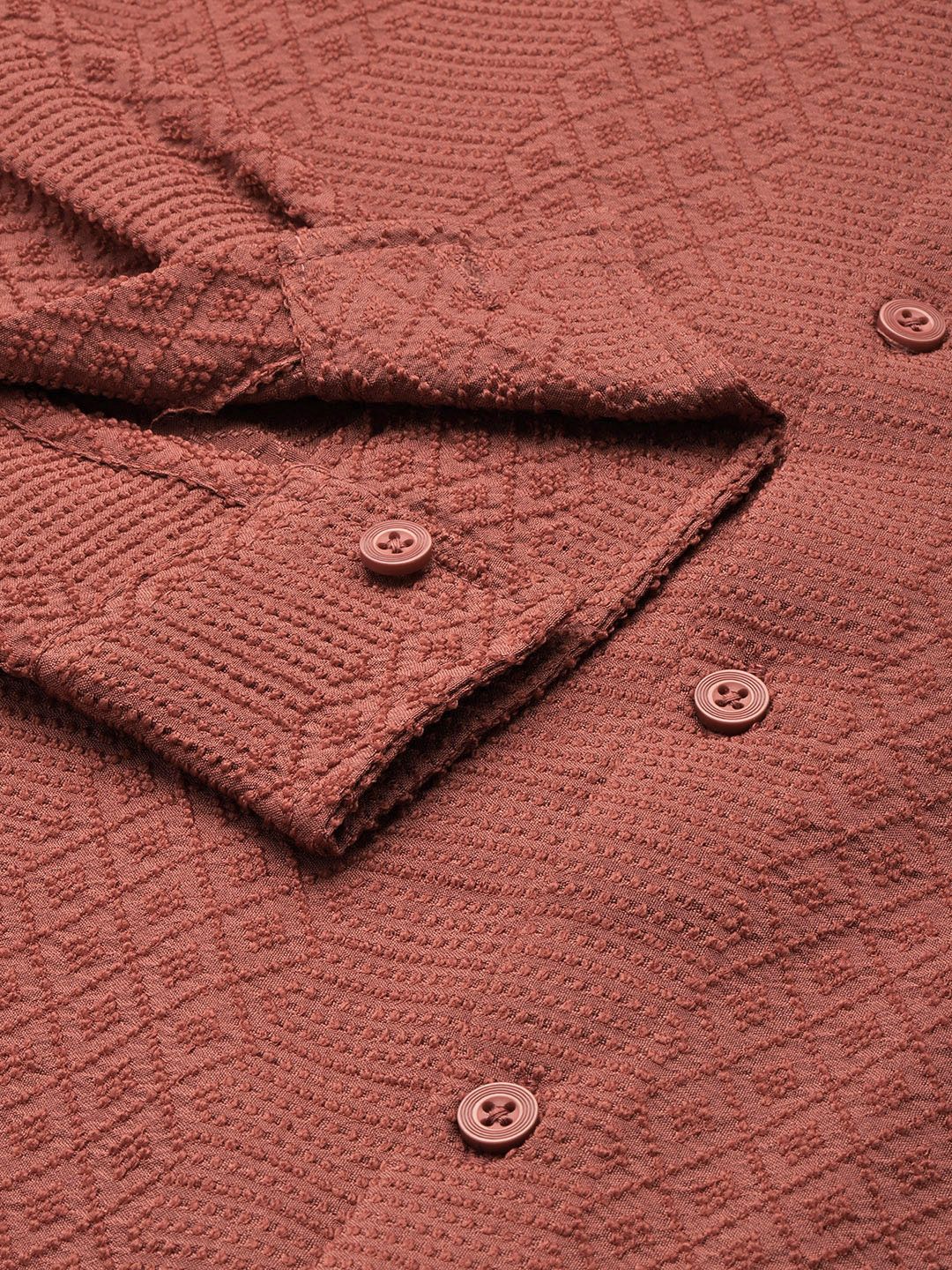 Men's Rust Regular Fit Solid Textured Shirt