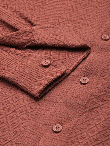 Men's Rust Regular Fit Solid Textured Shirt