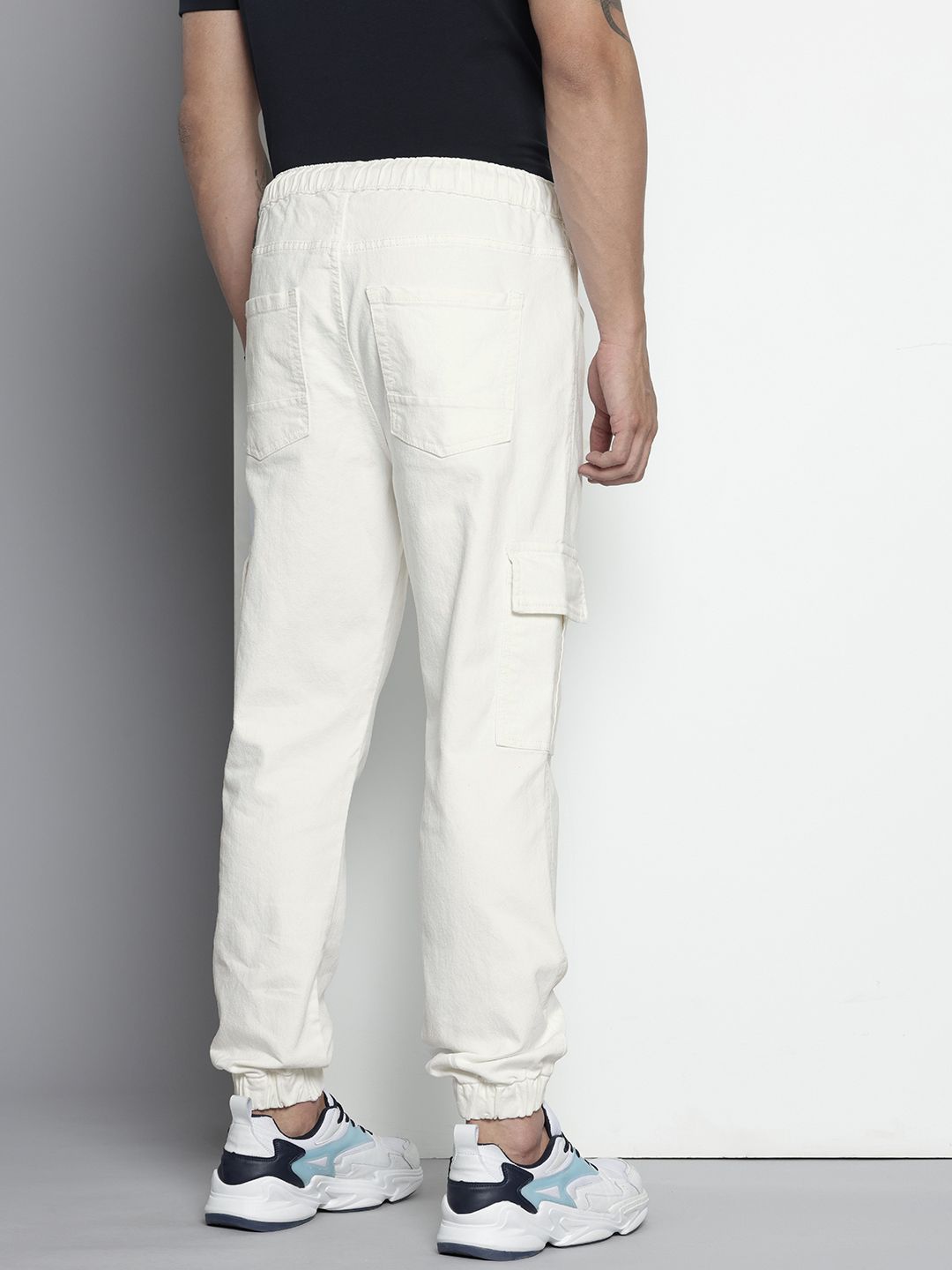 Men's White Regular Fit Solid Stretchable Denim Joggers