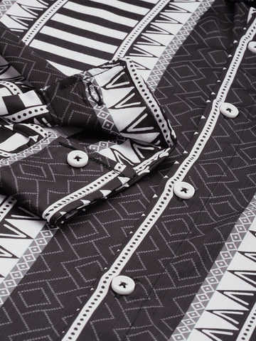 Men's Black Relaxed Fit Printed Resort Wear Shirt
