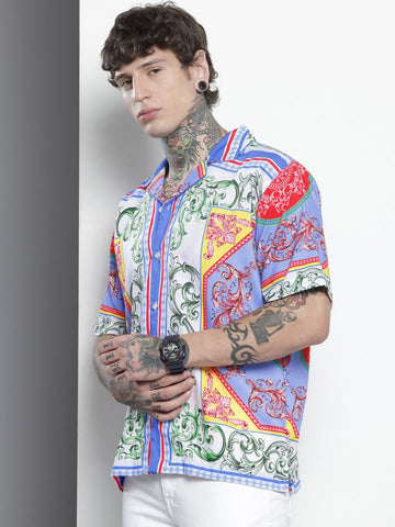 Men's Multicolor Oversized Fit Printed Print Shirt