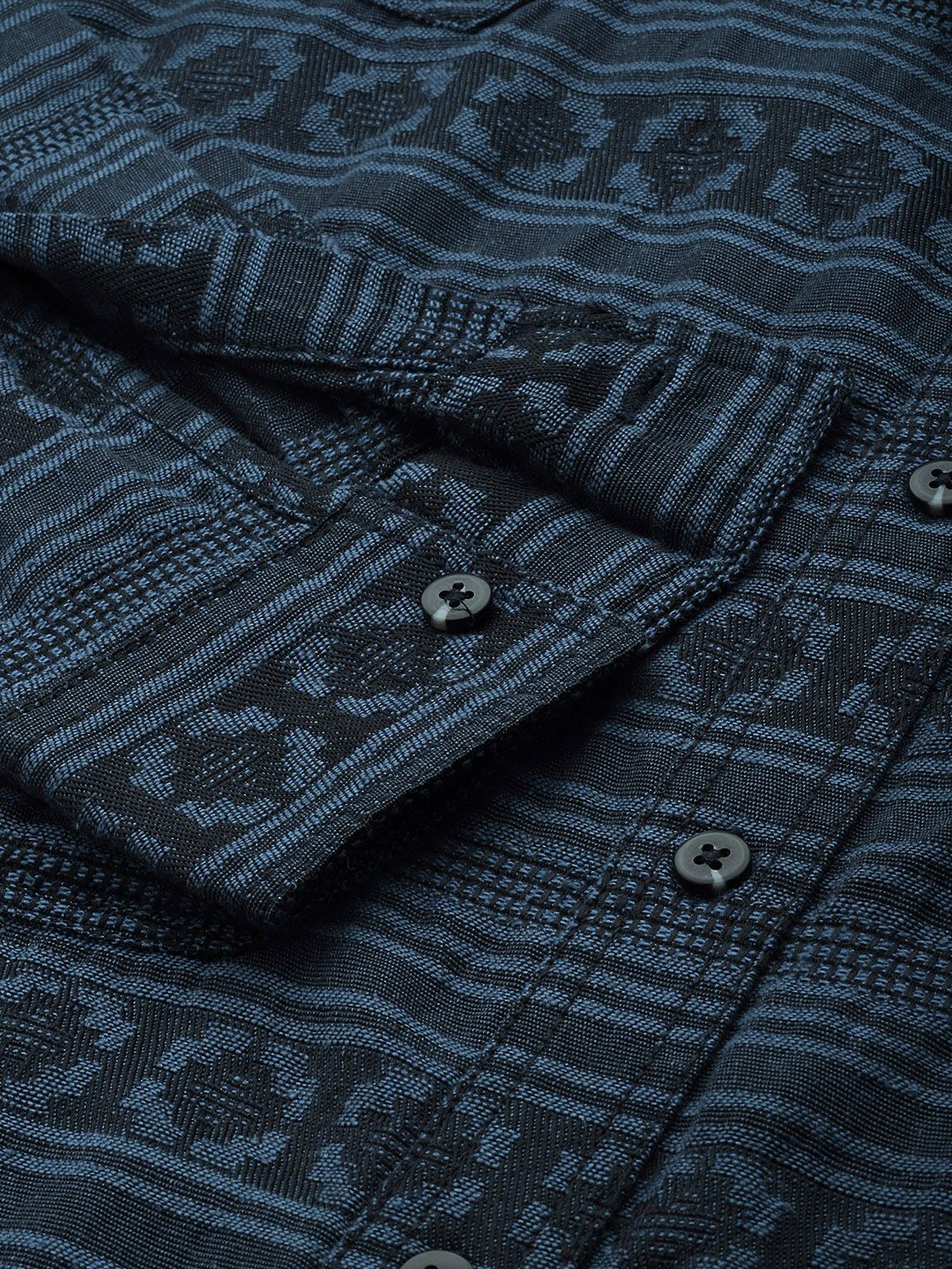 Men's Blue Relaxed Fit Textured Casual Shirt