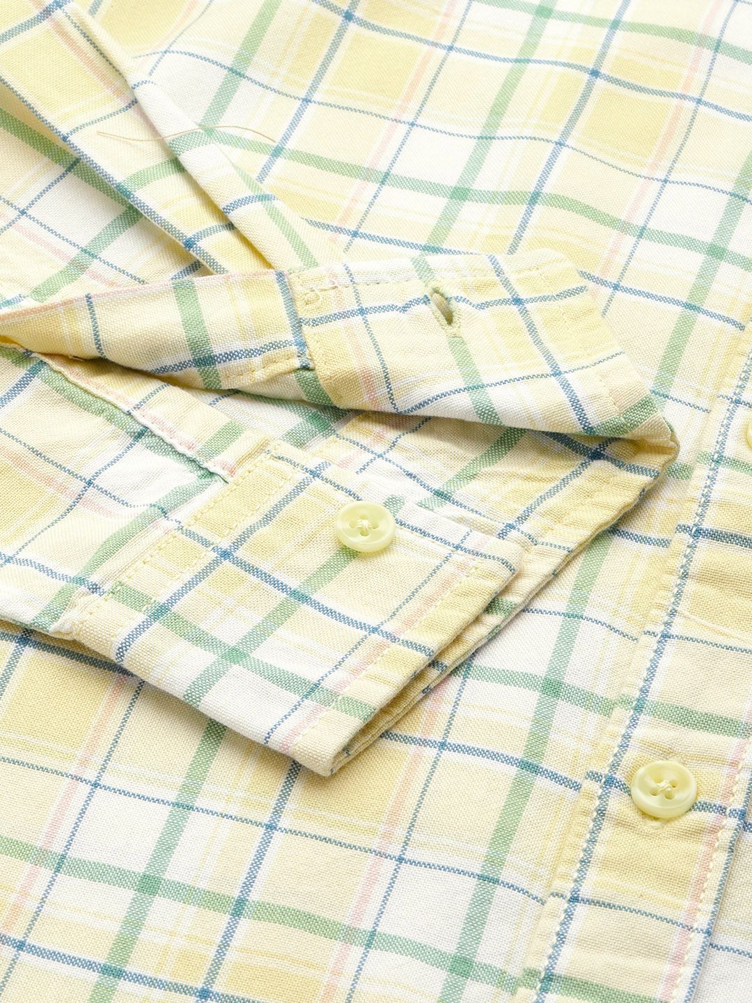 Men's Yellow Slim Fit Checked Casual Shirt