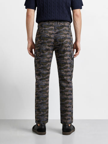 Men's Grey Slim Fit Camouflage Print Cargo