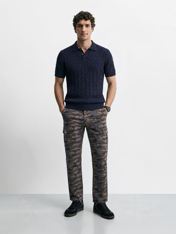 Men's Grey Slim Fit Camouflage Print Cargo